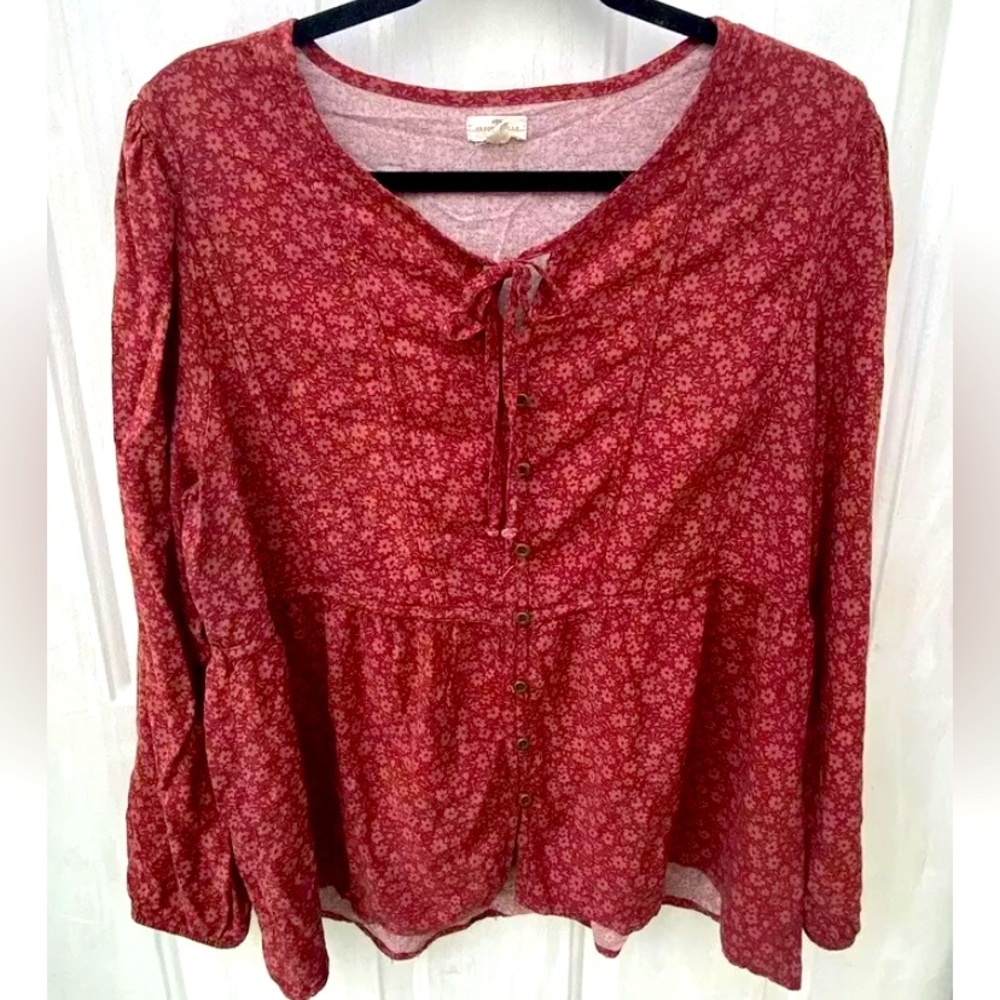 Mason And Belle Blouse Womens 2XL XXL Burnt Orange Floral Pullover Stretch Tunic